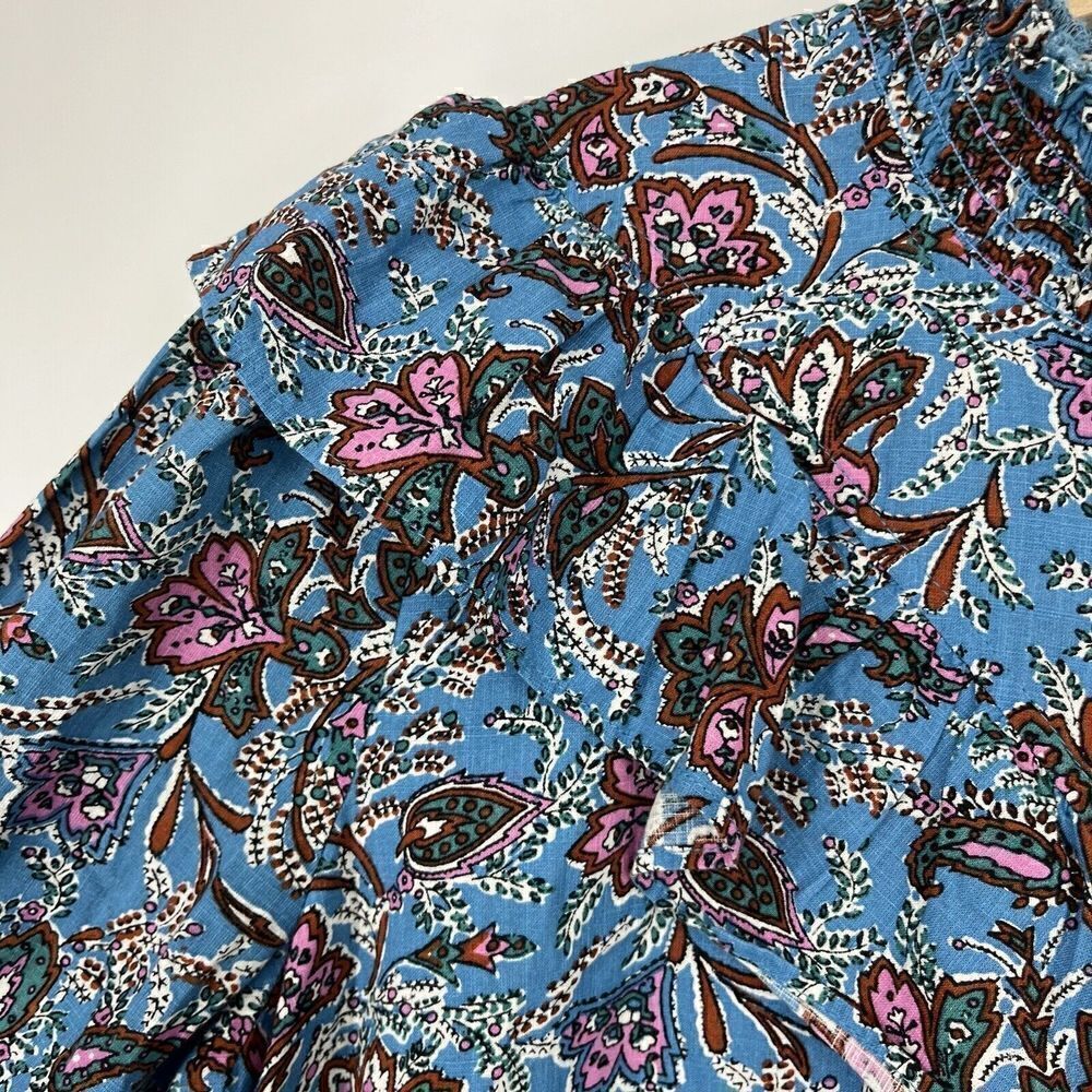 Loft Top Size Medium Bouquet Ruffle Yoke Shirt Button Up Paisley Smocked Prairie - Picture 4 of 10